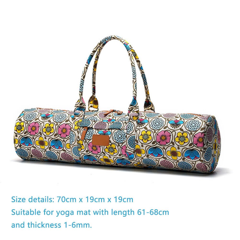 Fitness Yoga Mat Holder Bag Canvas Yoga Storage Carrier (Yellow Flower)