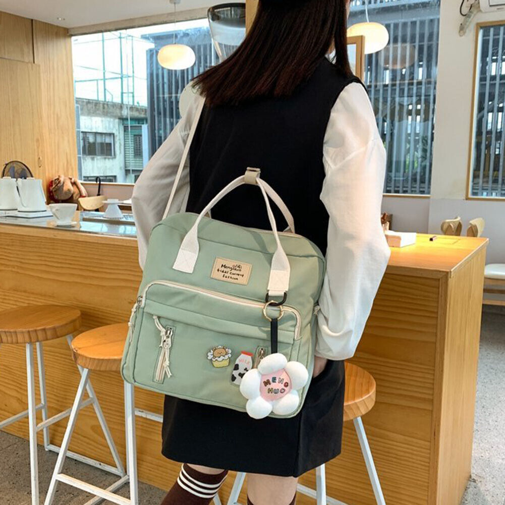 Women Hit Color Messenger Bag Preppy Style School Large Backpack (Green)