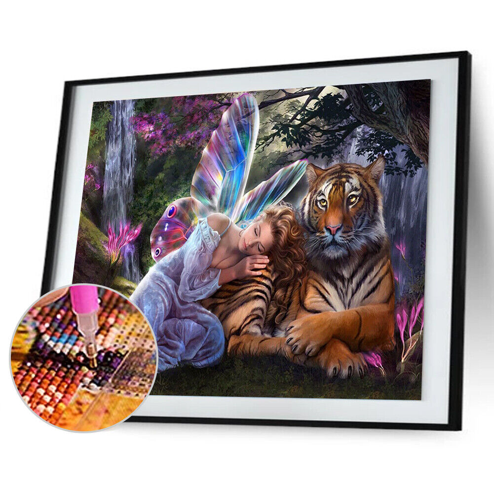 New 5D DIY Diamond Painting Embroidery Mosaic Cross Stitch Angel and Tiger