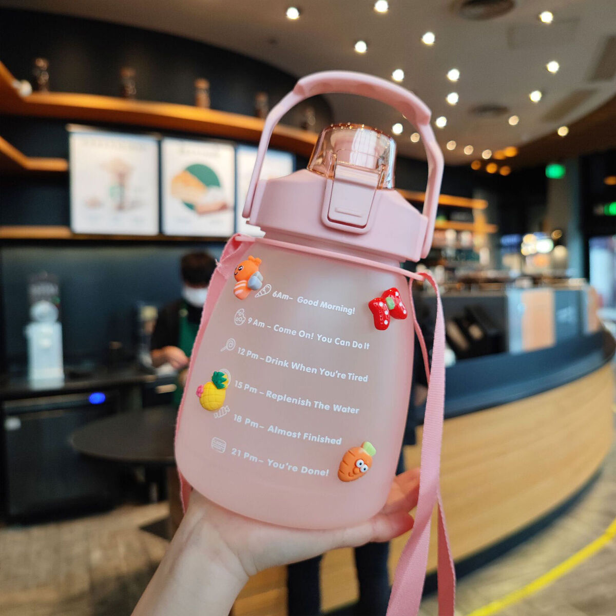 Water Bottle - Cute Belly Bottles Water Jug with Time Marker 1.3L (Pink)
