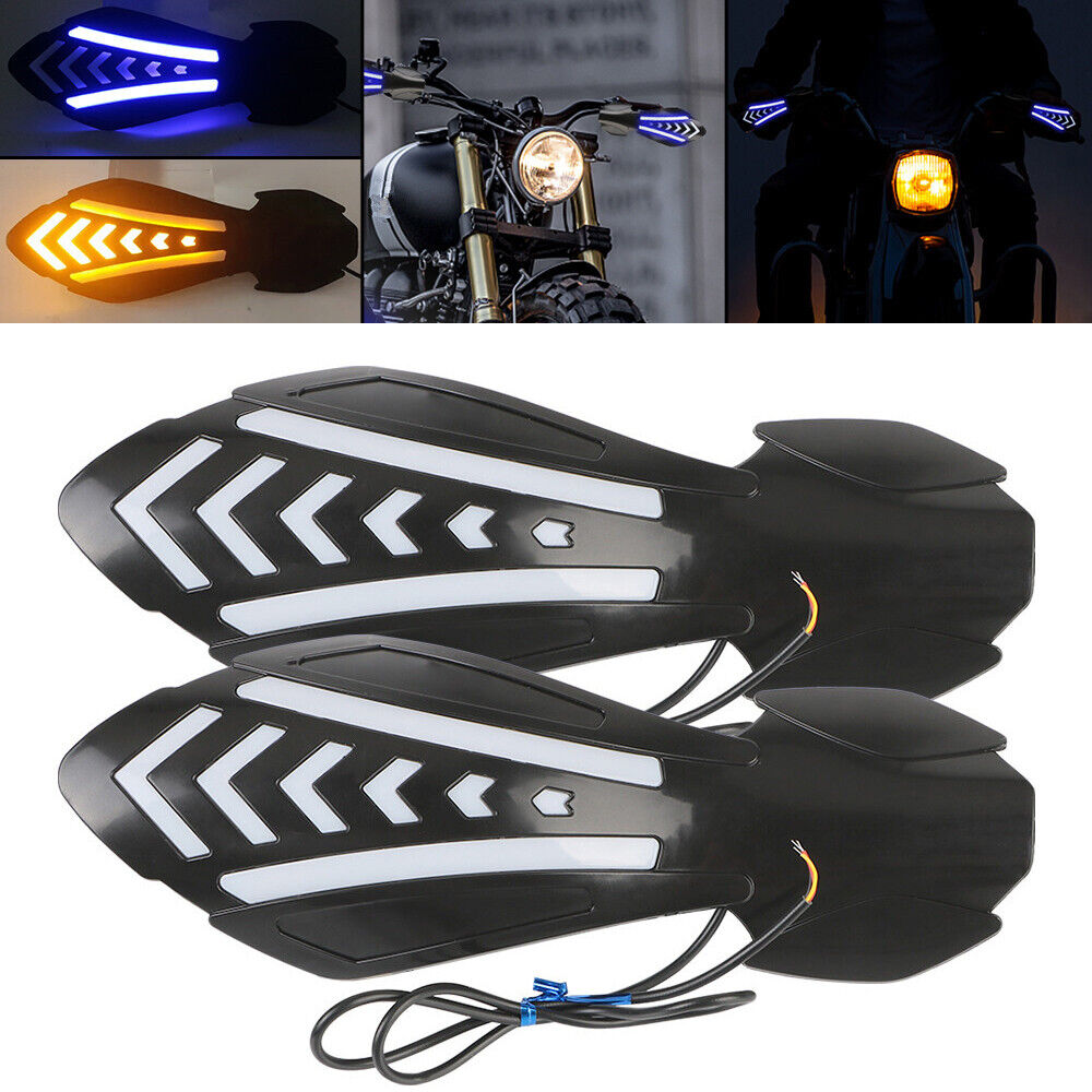 12V Motorcycle Handlebar Guards w/ LED Flowing Turn Signals Lights Waterproof