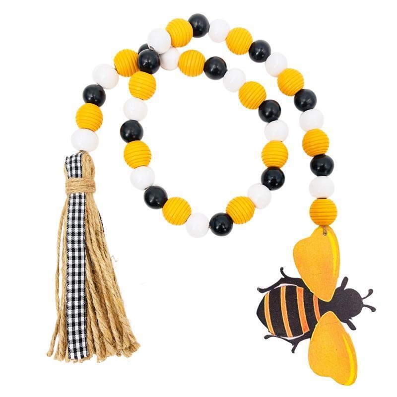 Creative Bee Wood Bead Garland Wooden Beads Tassel Chain Ornament