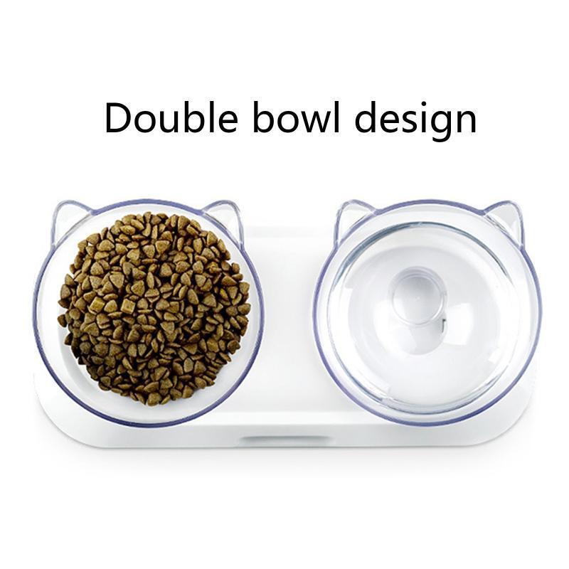 Cat Food Bowl Set for Food and Water 15° Tilted Elevated Double Dish with Stand