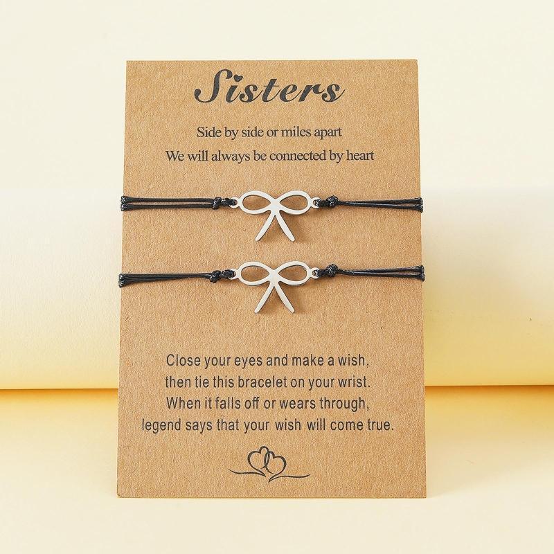2x Girls Jewelry Bow-knot String Charm Bracelets Sister Bracelet Friendship Gift