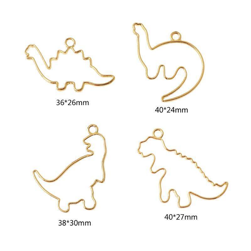 4x Handmade Cartoon Dinosaur Metal Frame Blank Open Bezel Setting for DIY Crafts