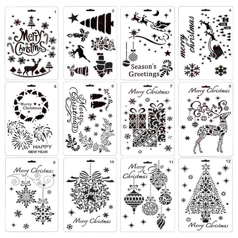 12 Pieces Christmas Painting Templates Drawing Stencil for Classroom DIY Decors