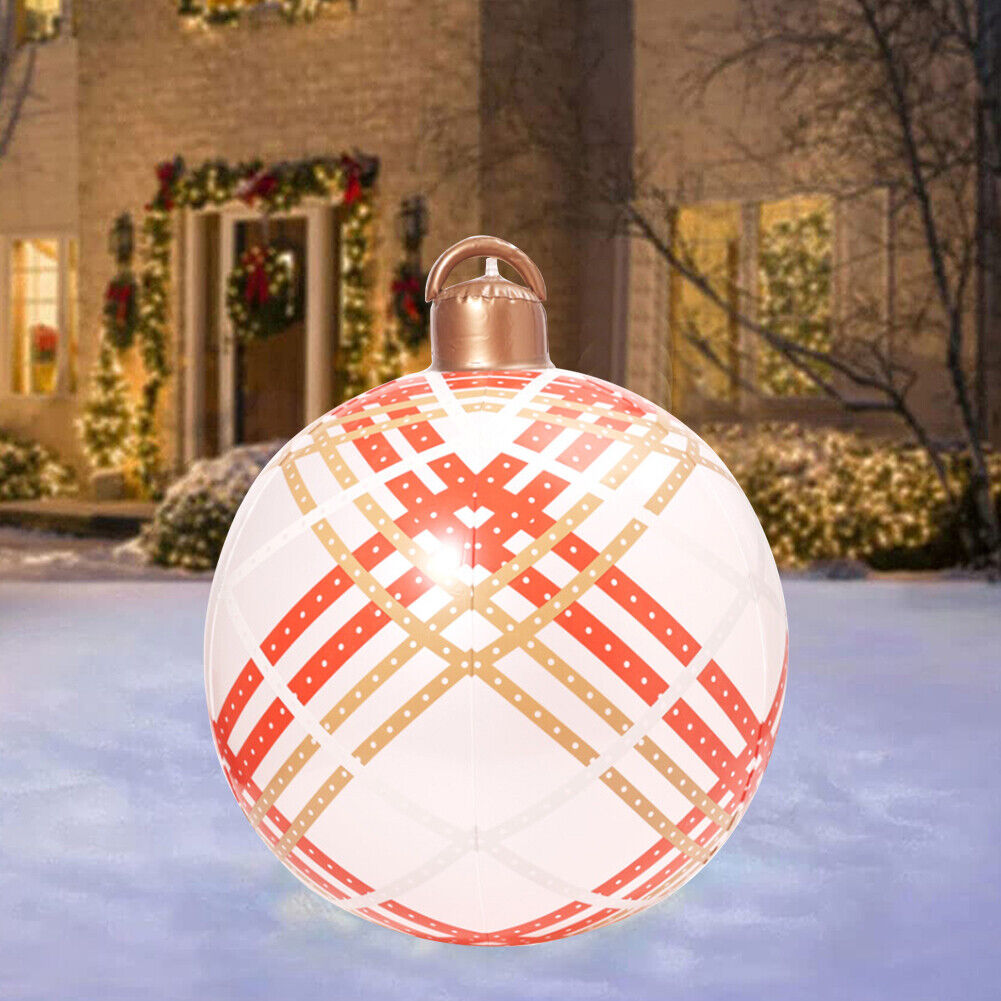 60cm PVC Inflatable Christmas Ball w/ Pump Printed Xmas Ornament Craft (B)