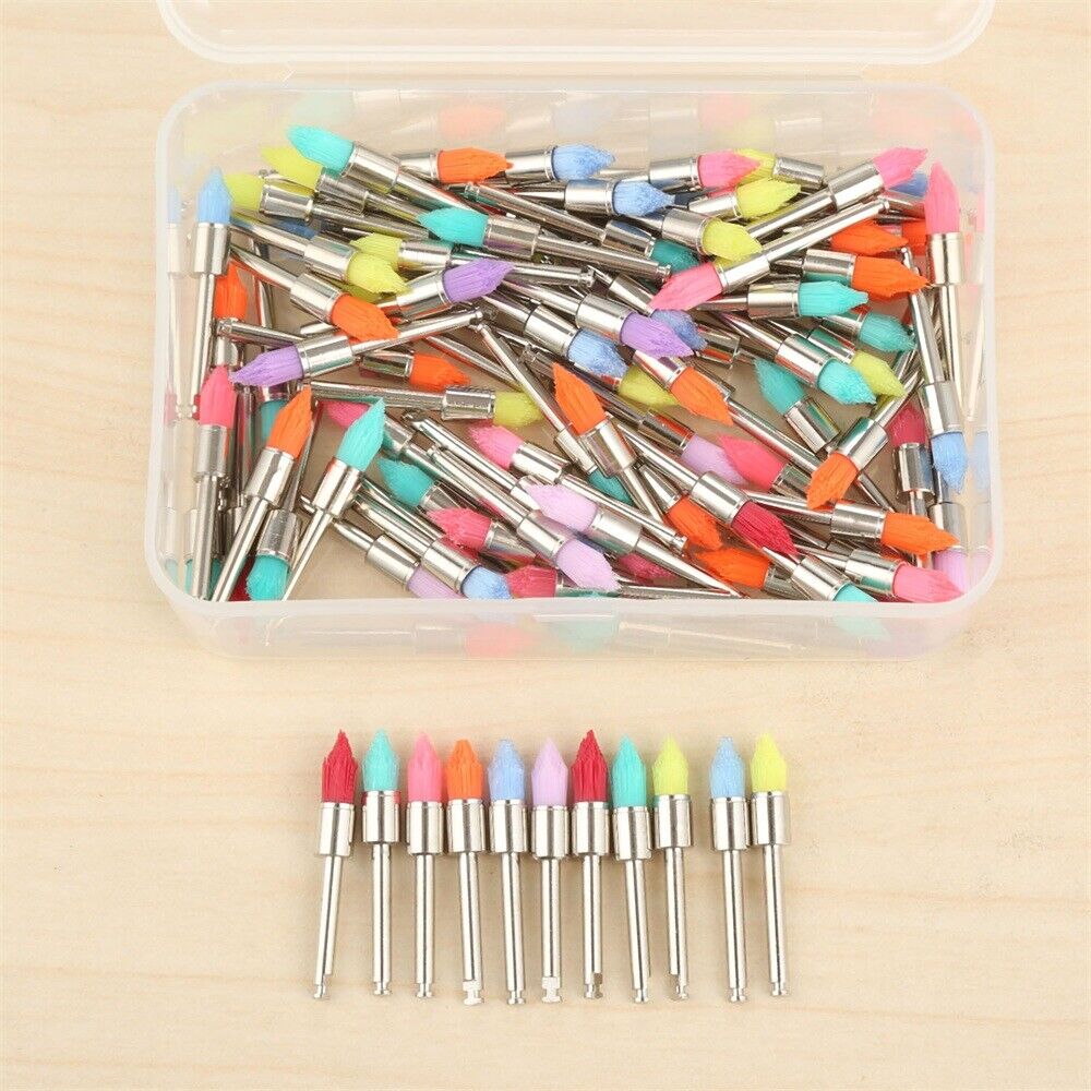 100pcs Mixed Color Dental Prophy Brushes Polishing Taperd Polisher Copper Nylon