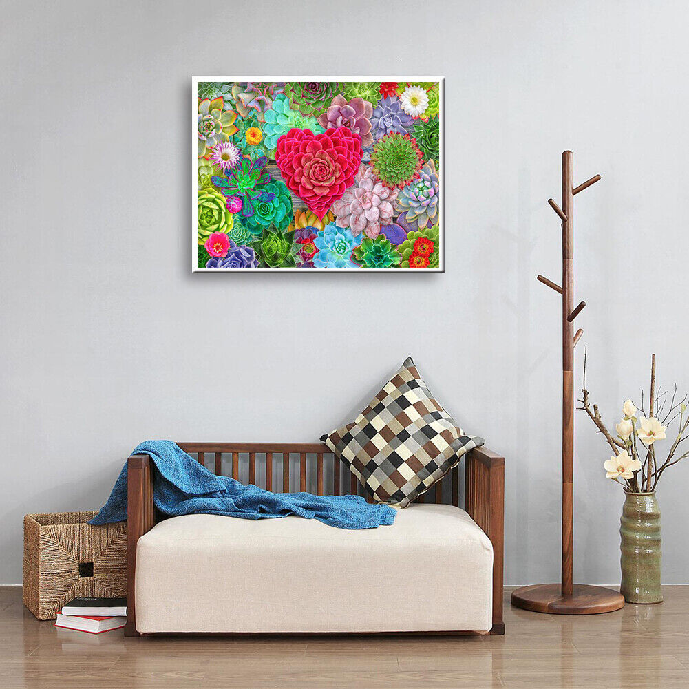 Picture Diamond 5D Drill Round Painting DIY Full Love Succulent Plants Kit