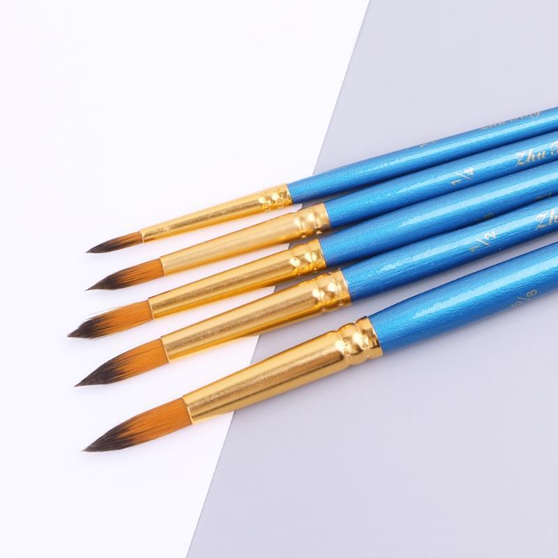 5xWatercolor Gouache Paint Brushes Round Pointed Tip Nylon Hair Set Art Supplies