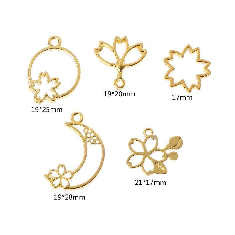 5Pcs Cherry Flower Open Bezel Charm Pressed Flower Blank Frame Hollow Pendants