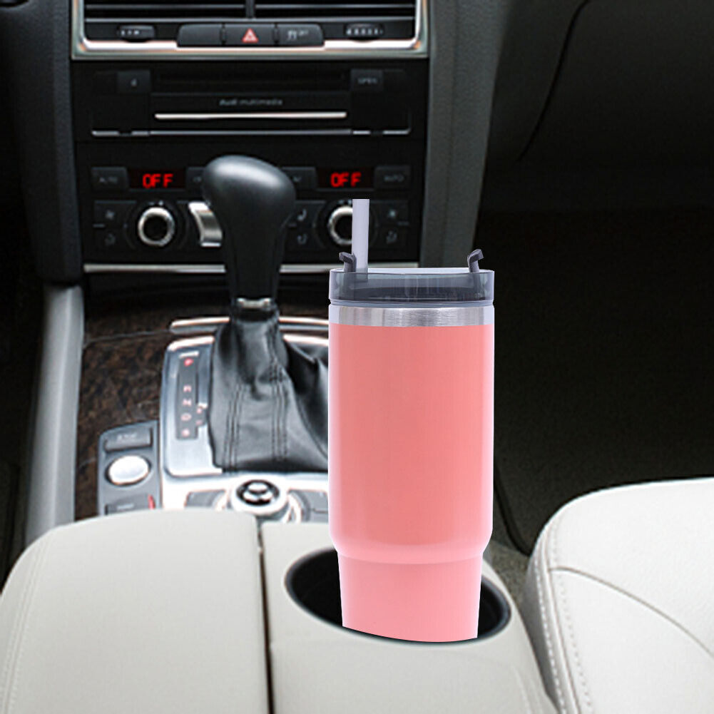 Stainless Steel Coffee Mug with Straw Ice Cooler Thermal Water Cup (Pink)