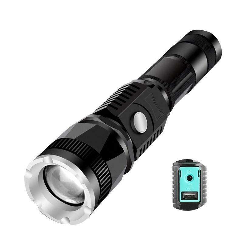 USB Zoom LED Torch No Battery 5 Modes for Camping Outdoor Hiking Travel