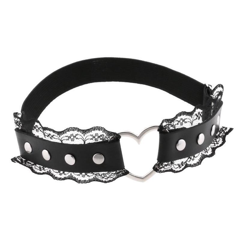 Women Punk PU Leather Belt with Pleated Lace Ladies Gothic Rock Leg Chain
