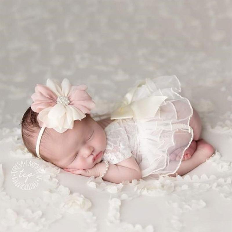 Baby Photography Props Outfit Lace Bowknot Skirt with Flower Headband