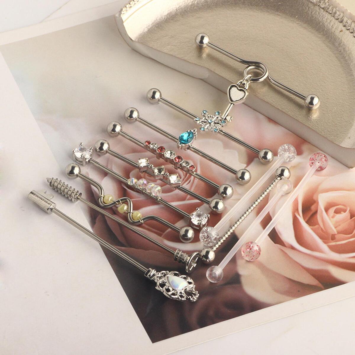 13Pcs Industrial Barbell Earrings Piercing Jewelry Industrial Piercing Bar