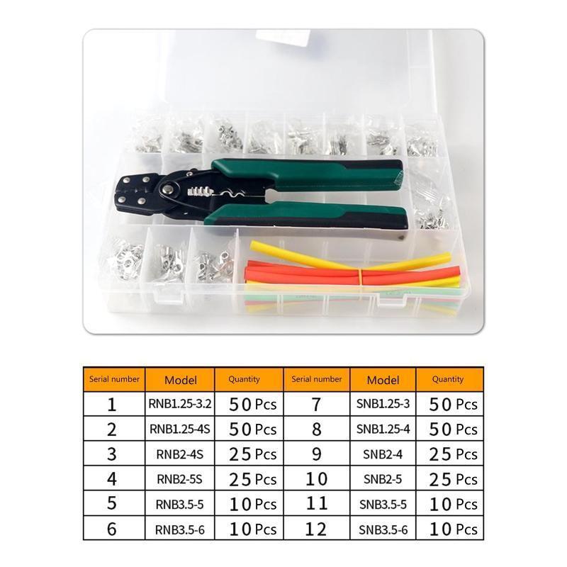 Round Cold Pressed Terminal Kit with Different Sizes Crimp Terminal Pliers Heat