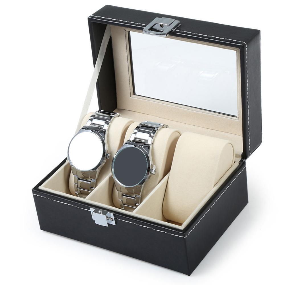 3 Slots Leather Watch Box Jewelry Bracelet Case Holder Necklace Organizer