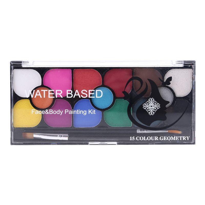 15 Colors Face Painting Body Makeup Non Toxic Water Soluble Paint with 2 Brushes