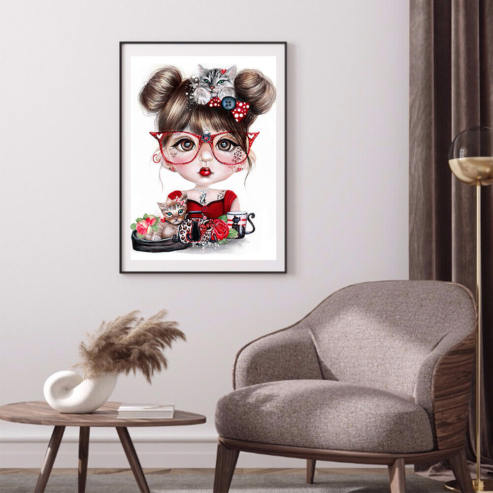 Rhinestone Full Round Drill Kit 5D Girl with Glasses DIY Diamond Painting