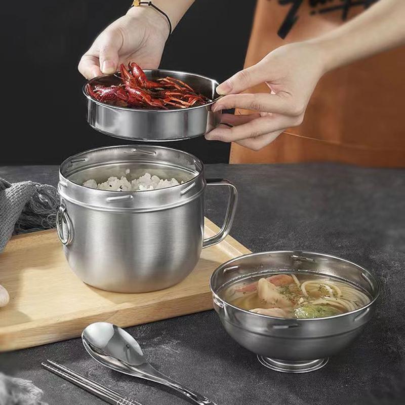 Double-Layer Lunch Box Food Grade Stainless Steel Leak-Proof with Handle Durable