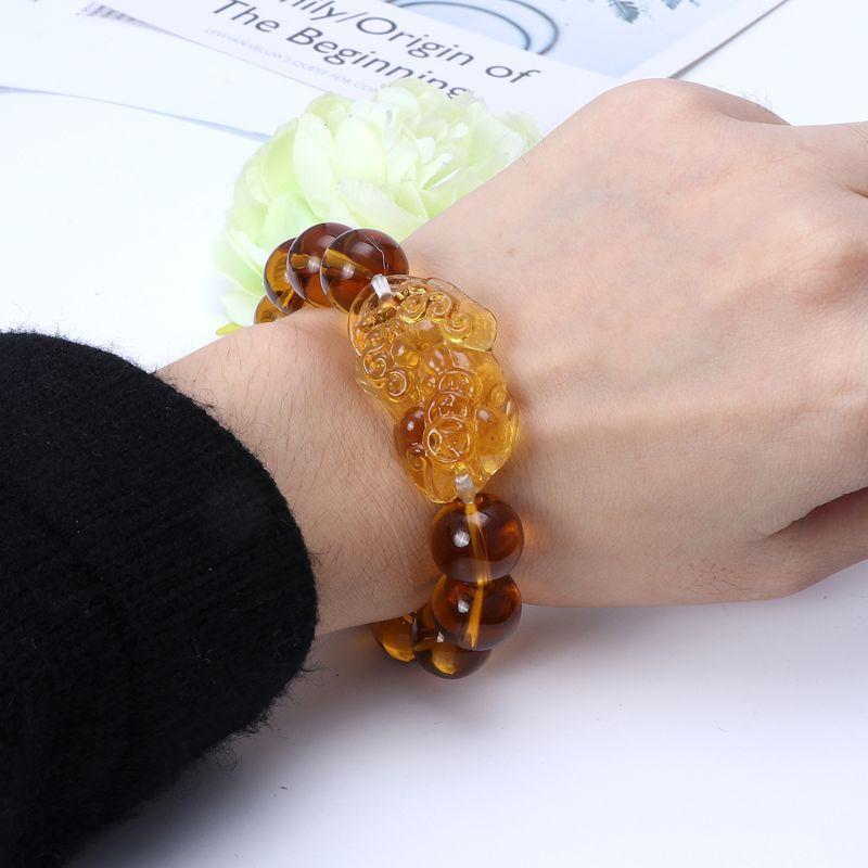 Luck Pixiu Bead Bracelet Feng Shui Citrine Gem Stone Bracelet Gift for Men Women