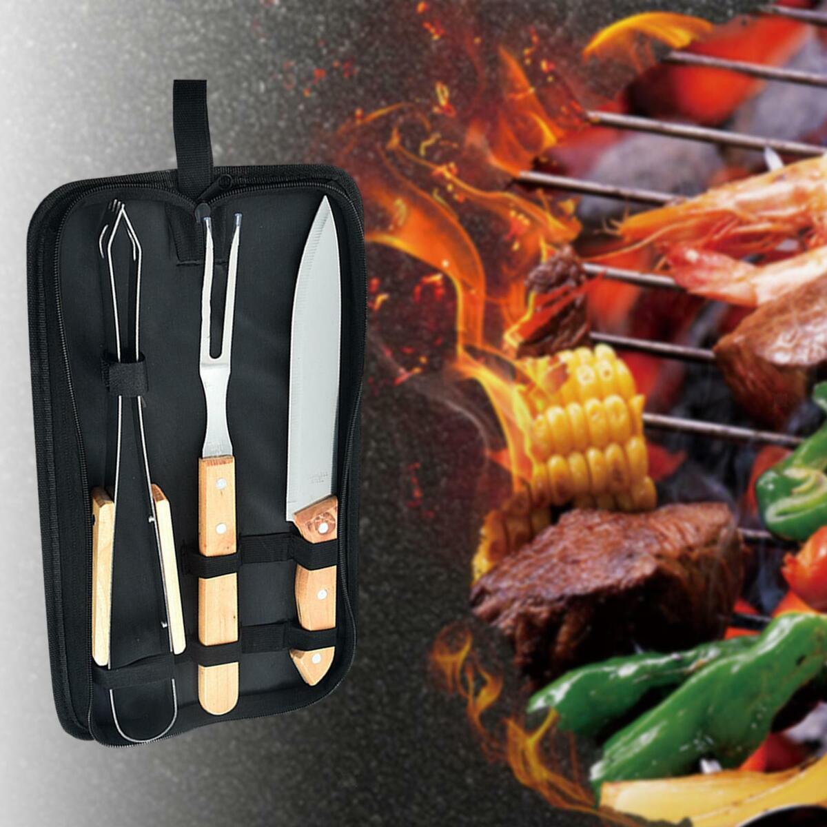 3 Pieces Stainless Steel Grill Tool Set for Cooking BBQ Party Camping Picnic