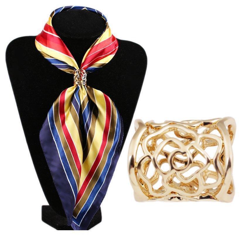 2pcs Women Elegant  Pattern Scarf Ring Clip Slide Buckle Jewelry