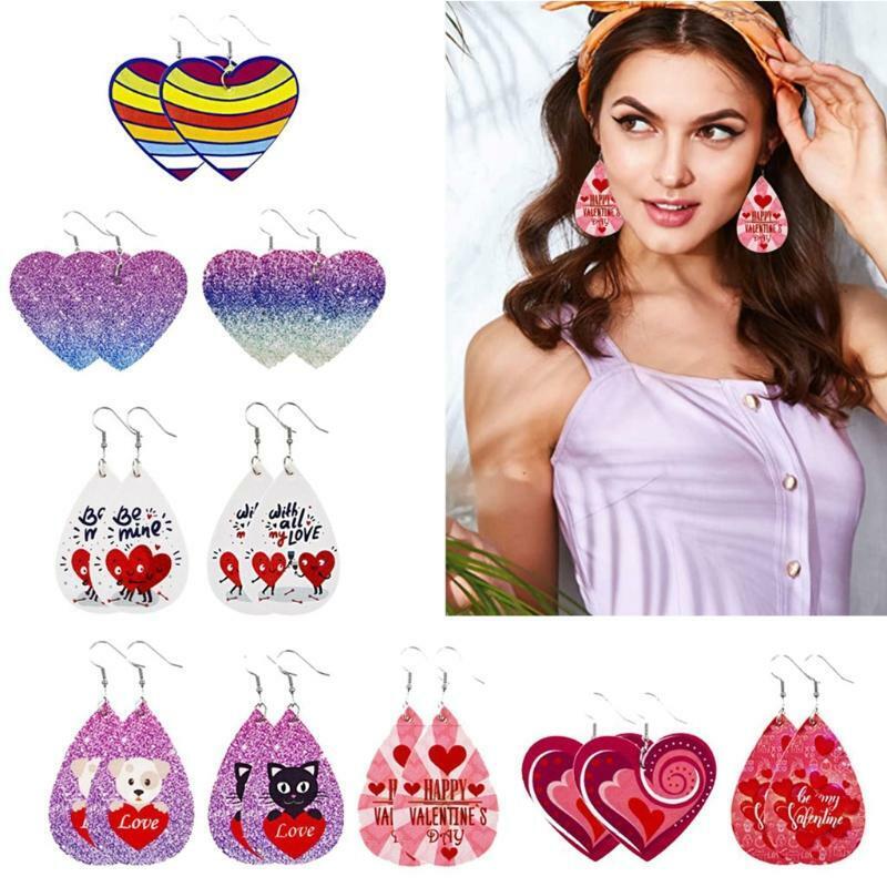 10 Pairs Valentine Day Leather Earrings Love Dangle Heart Leather Earrings Kit