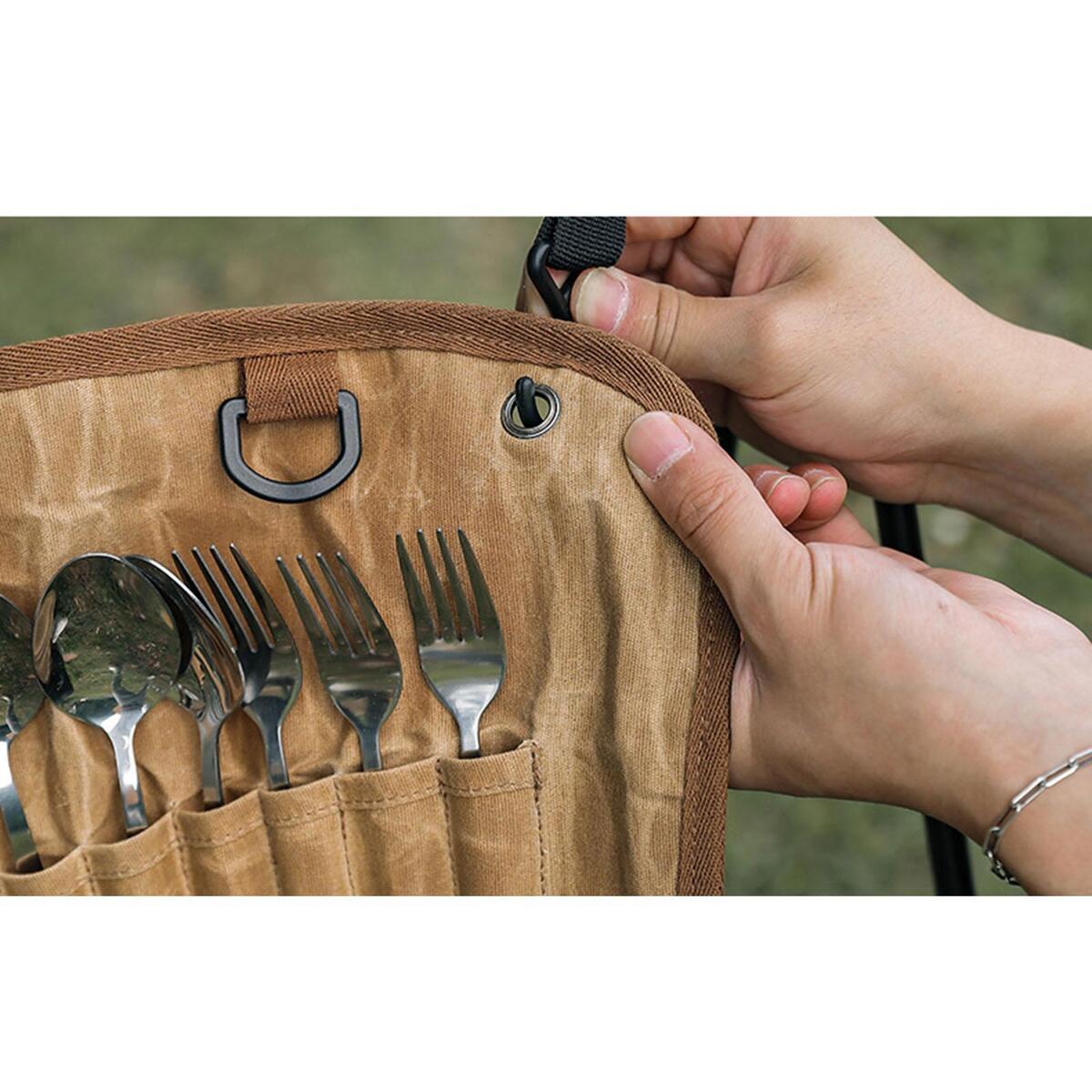 Camping Utensil Bag Fork Spoon Chopsticks Cutlery Dinnerware for Travel BBQ