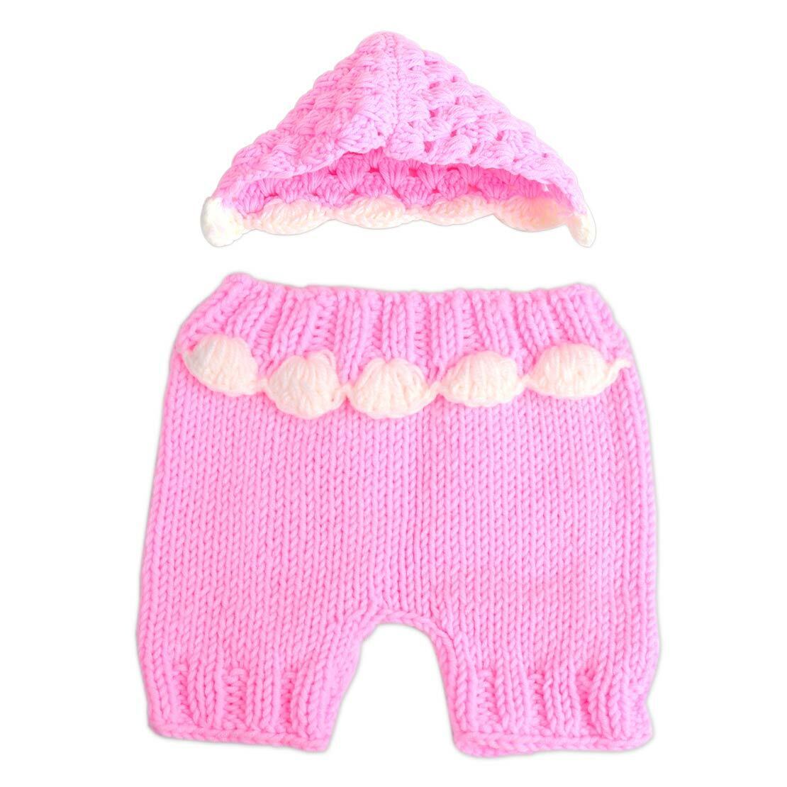 Newborn Infant Baby Girl Pink Knit Crochet Hat Pants Photography Photo Props Li