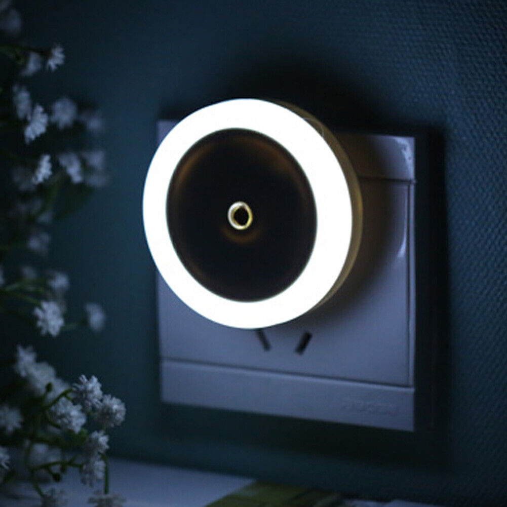 LED Light Sensor Control Night Light Round Bedroom Lamp (White)(US plug)