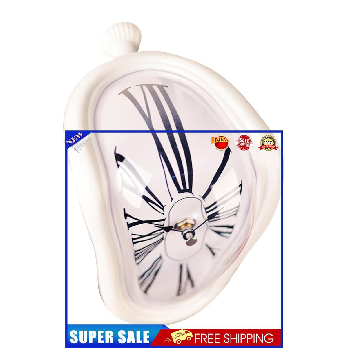 Melting Clock Modern Surrealistic Shelf Decor Distorted Clock (White)