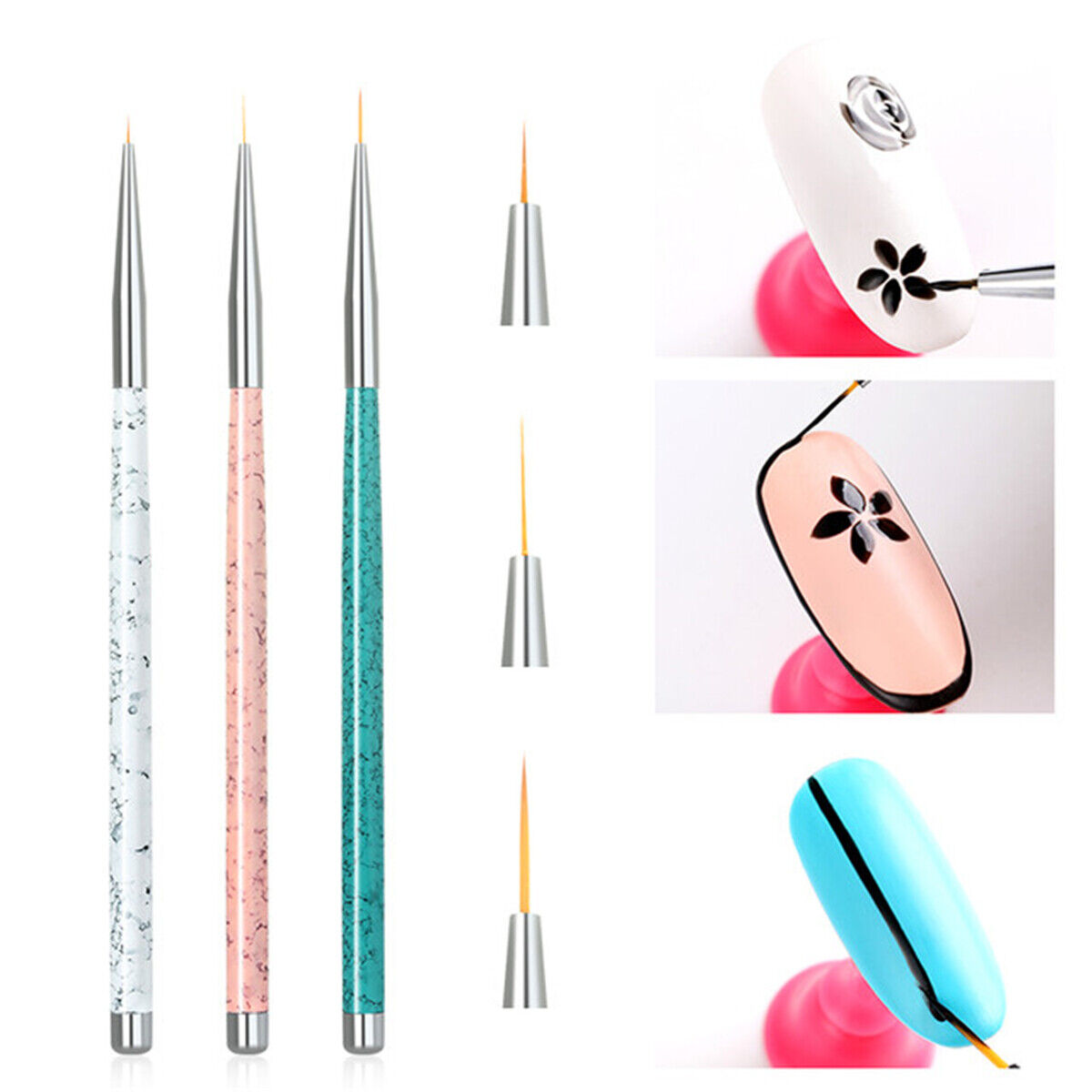 3Pcs Nail Art Pen Dotting Painting Drawing UV Gel Liner Polish Brush Tool Set