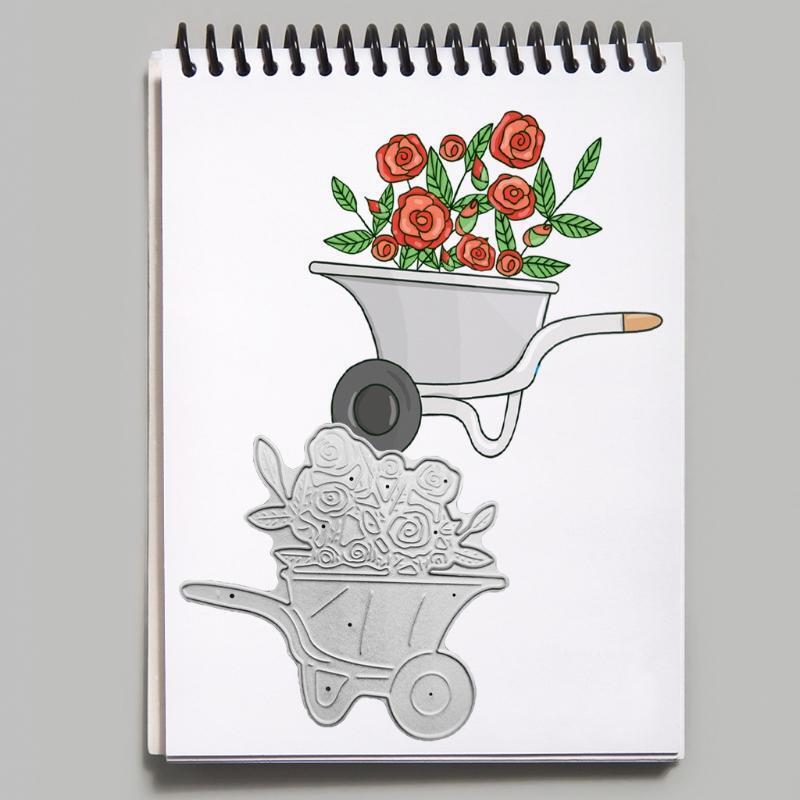 Spring Garden Roses Cart Metal Scrapbooking Cutting Dies Paper Greet Cards Decor
