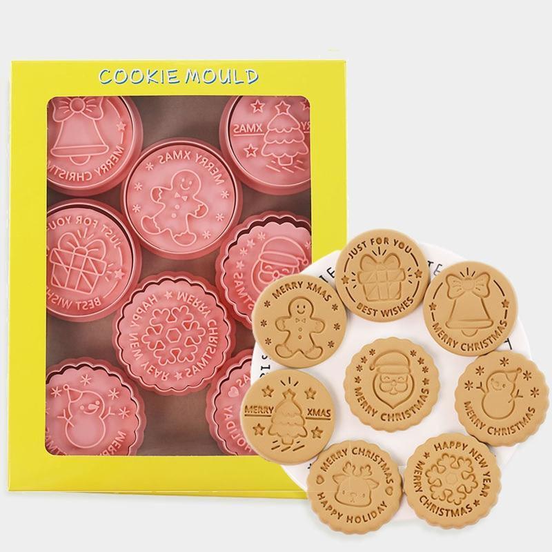 8 Pcs Christmas Cookie Cutters Cookie Stamps Santa Deer Snowflake Biscuit Mold