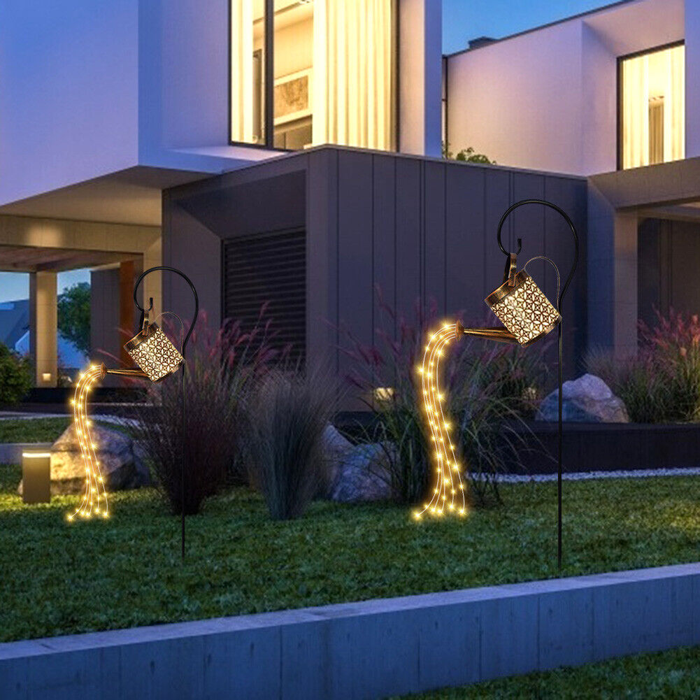 Solar LED Watering Can Lights Waterproof Outdoor Kettle Yard Lamp (B+Stand) NEW