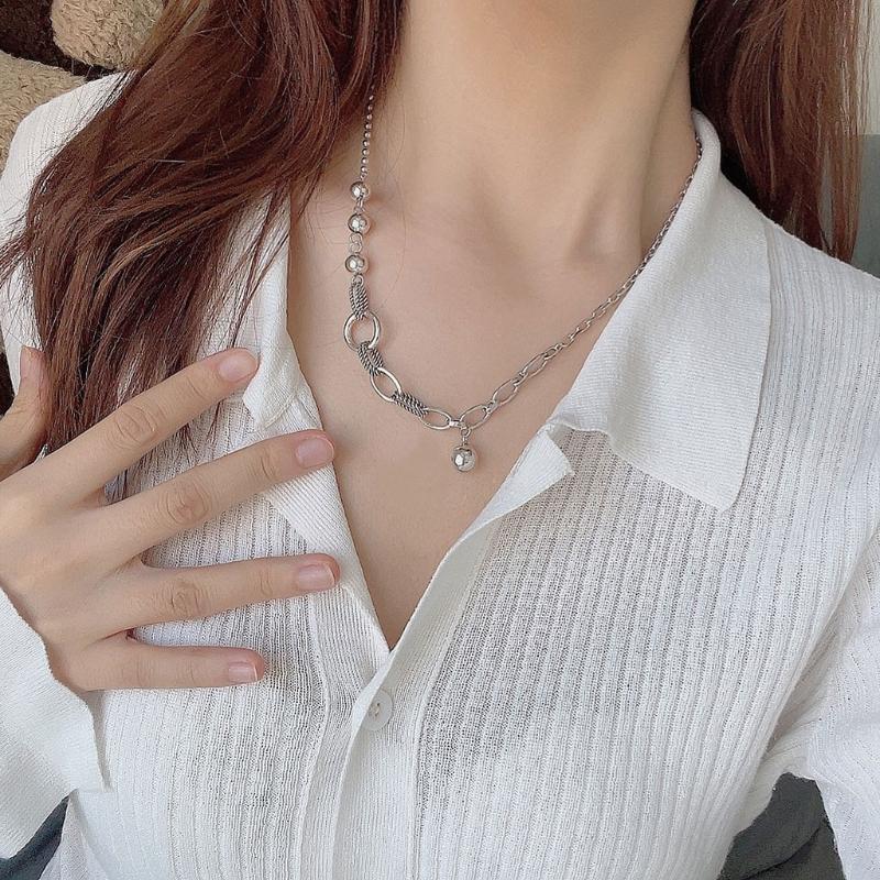 Round Bead Chain Stitching Simple Style Personality Pendant Necklace Jewelry