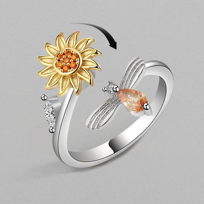 Sunflower Fidget Ring Relief Stress Adjustable Stackable Ring Fidget Jewelry