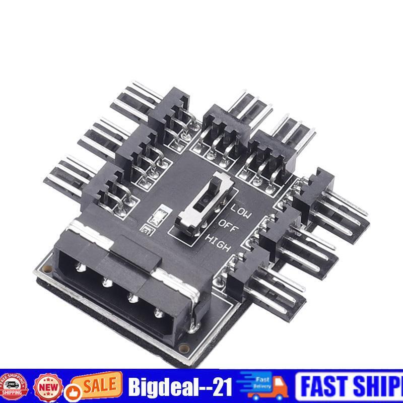 PC Speed Controller Adapter 3-level 12V Power Supply Cooler for 8-way Fans