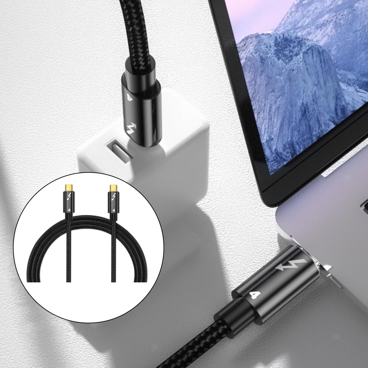 USB Cable Nylon Braided Cord 8K Dual 4K@60Hz Video 40Gbps Cable for Laptop