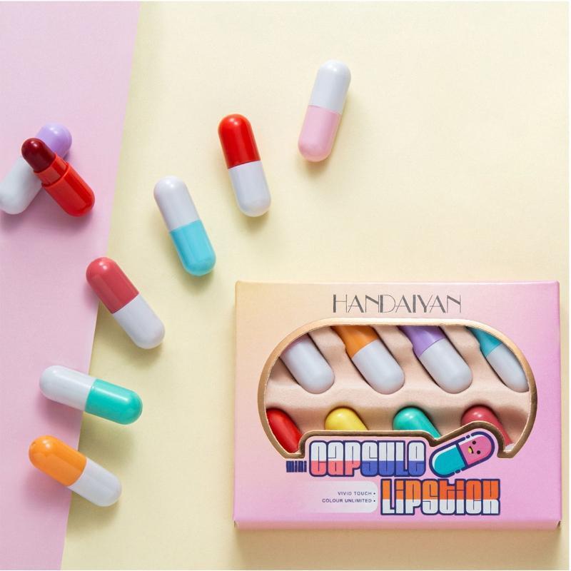 Mini Lipstick Set Waterproof Capsules Lipstick, Pill Shaped Lipstick,Lip Gloss