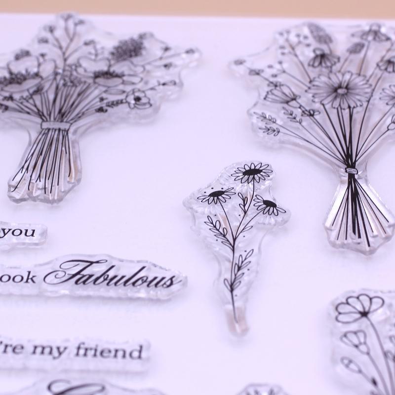 Flower Bouquets Blessing Words Clear Stamp Seal Handmade Crafts Embossing Decor