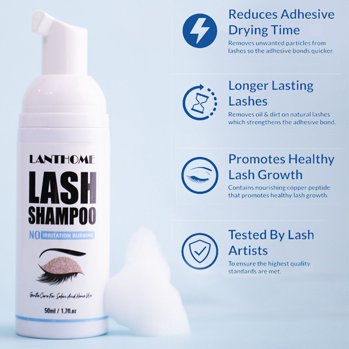 Eyelash Extension Shampoo Lash Foaming Cleanser with Brush for Mascara