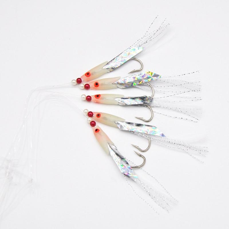 5 Pcs Fishing Lures Bait Luminous Fishing Hook Feathers Bass Cod Fishing Lures