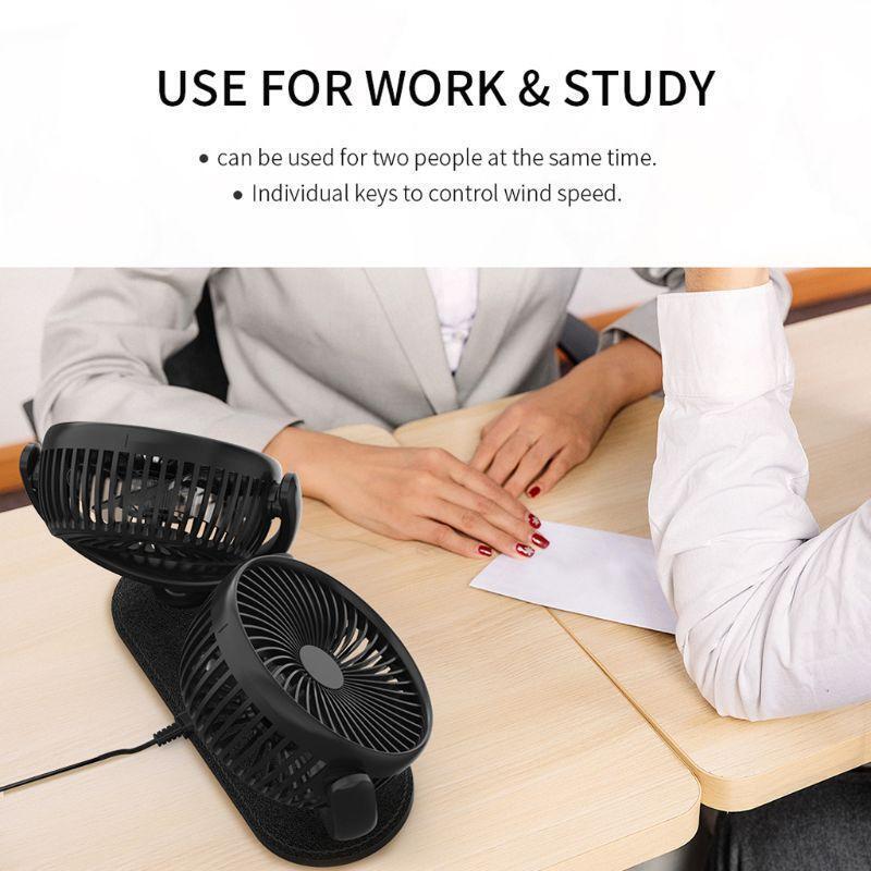 USB 5V 2A Fan 360° Rotatable Dual Head Car Fan Adjustable 3 Speeds Dashboard RV