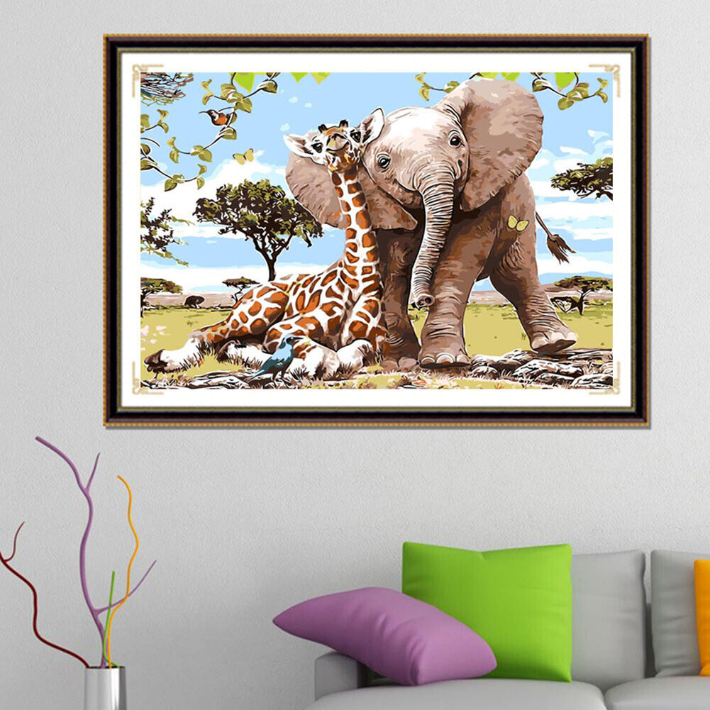 Giraffe Elephant 5D DIY Full Drill Round Rhinestones Painting Embroidery