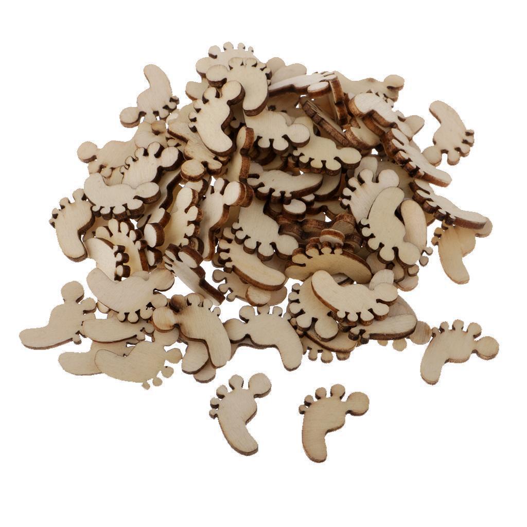 100pcs Wooden Wood Pieces Footprint Cutout Craft Embellishments