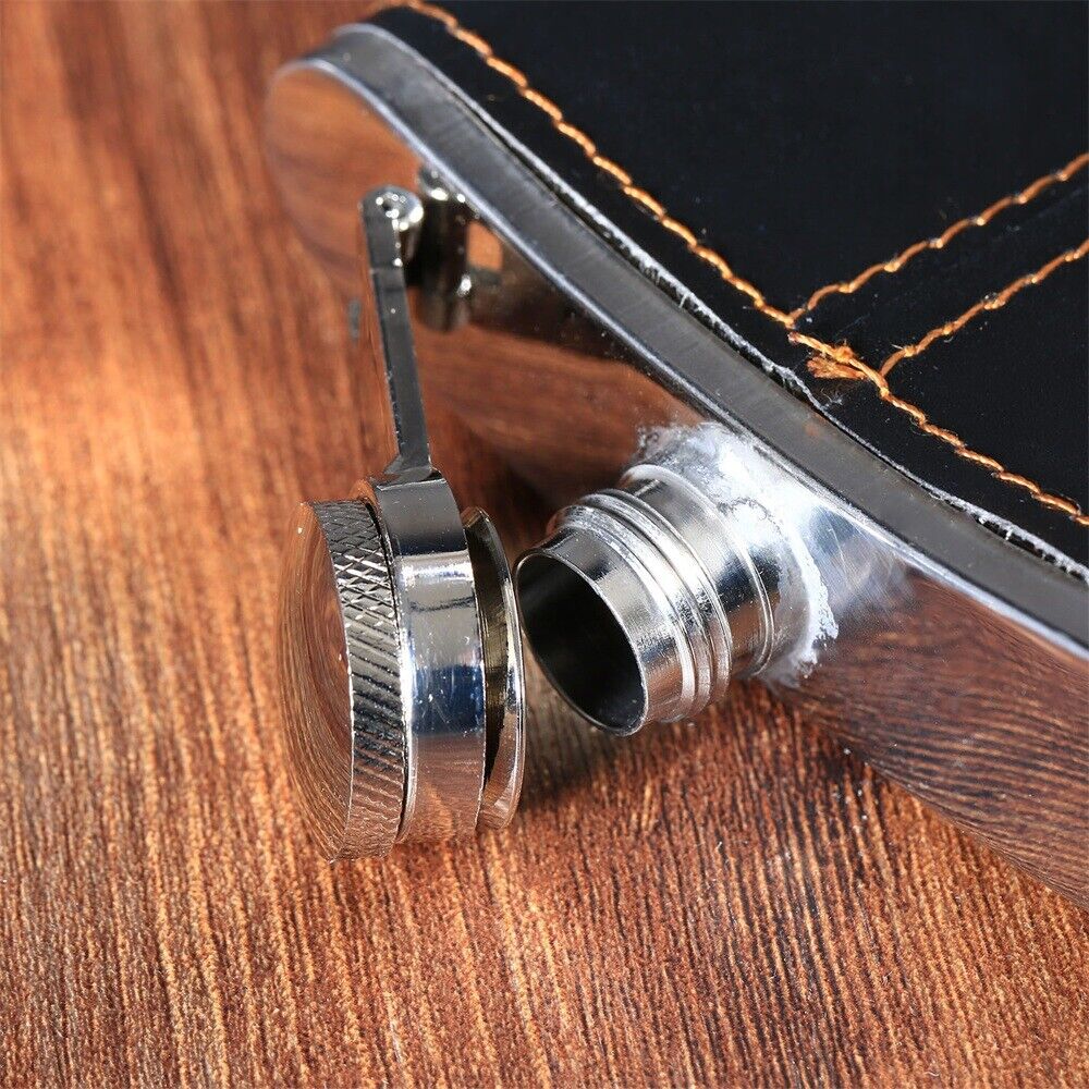 7oz Black PU Leather Steel Liquor Hip Flask Whiskey Alcohol Wine Flagon Bottle