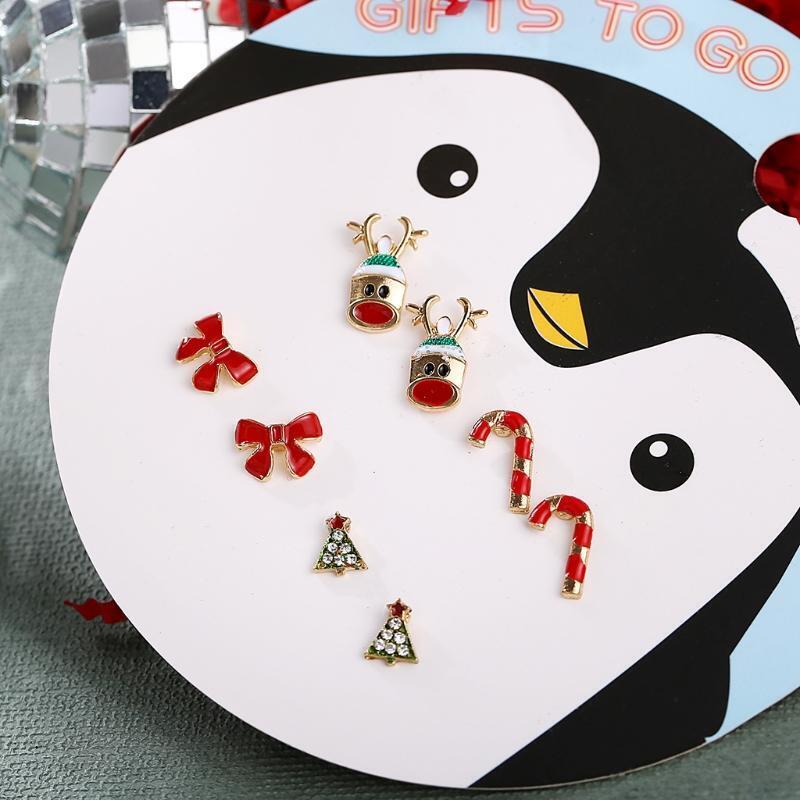 Christmas Stud Earrings Set Christmas Deer Head Christmas Tree Bow Cane Studs